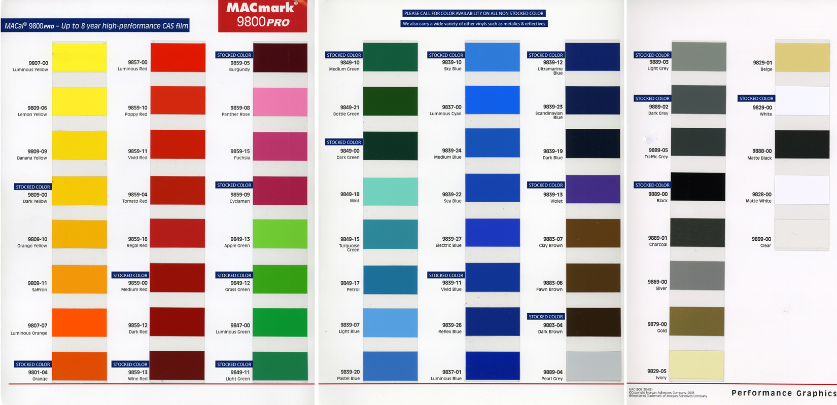 Mactac 9800 Color Chart